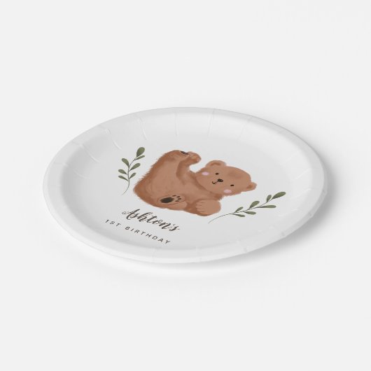 Assiettes En Carton Soirée Anniversaire de enfant de l'ours rustique (Angle)