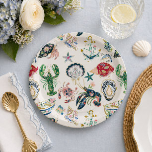 Assiettes En Carton Soirée au bord de mer Motif côtier