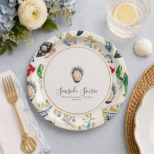 Assiettes En Carton Soirée au bord de mer : Réception de mariage en l'