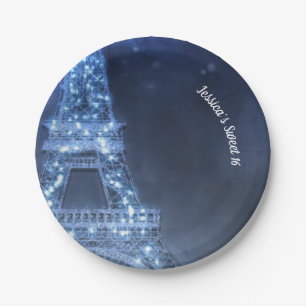 Assiettes En Carton Soirée bleue nuit enchantée à Paris tour Eiffel