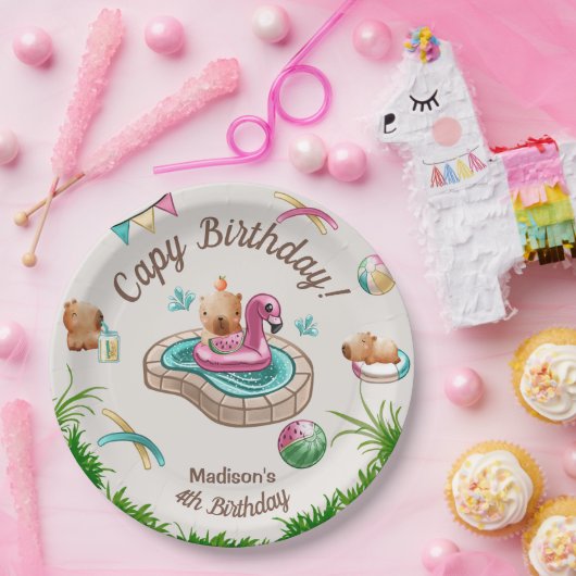 Assiettes En Carton Soirée Cute Capybara Pool (Fête)