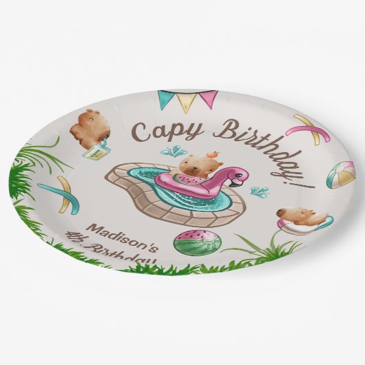 Assiettes En Carton Soirée Cute Capybara Pool (Angle)