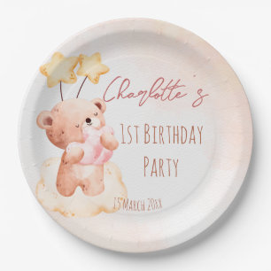 Assiettes En Carton Soirée d'anniversaire à l'ours en peluche sucré pe