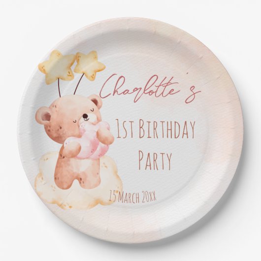 Assiettes En Carton Soirée d'anniversaire à l'ours en peluche sucré pe (Devant)
