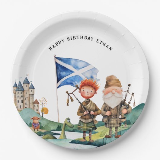 Assiettes En Carton Soirée d'anniversaire à thème écossais (Devant)