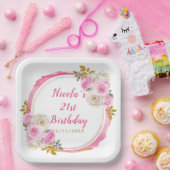 Assiettes En Carton Soirée d'anniversaire aux couleurs rose et or (Fête)