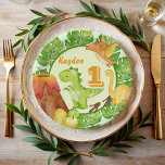 Assiettes En Carton Soirée d'anniversaire Cute Dinosaur personnalisée<br><div class="desc">Cute Dinosaur fête d'anniversaire plaques de fête personnalisées avec de mignons dinosaures volcan,  pour les plus petits enfants fête d'anniversaire décoration de table personnalisée</div>