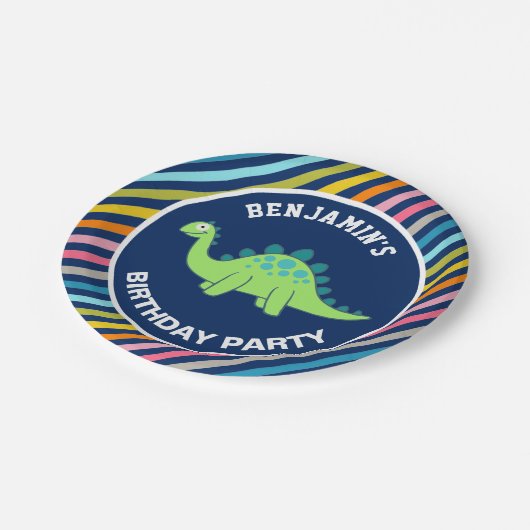 Assiettes En Carton Soirée d'anniversaire de Cute Dinosaur (Angle)