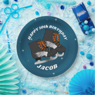 Assiettes En Carton Soirée d'anniversaire de la patinoire du garçon