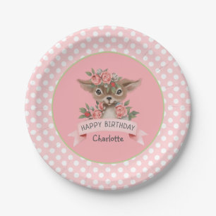 Assiettes En Carton Soirée d'anniversaire des cerfs de bois rose pour