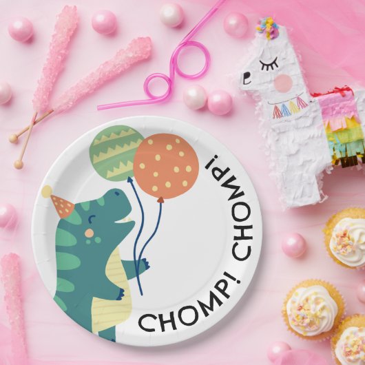 Assiettes En Carton Soirée d'anniversaire des mignons dinosaures (Fête)