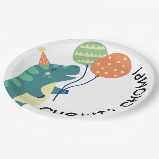 Assiettes En Carton Soirée d'anniversaire des mignons dinosaures (Angle)