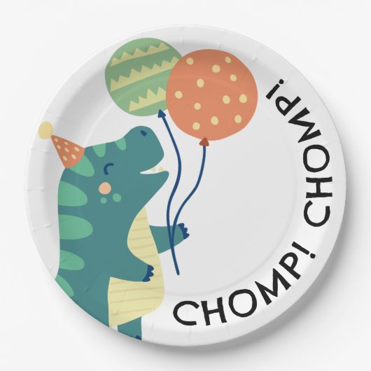 Assiettes En Carton Soirée d'anniversaire des mignons dinosaures (Devant)