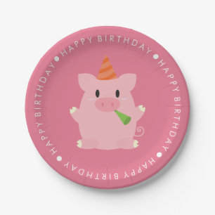 Assiettes En Carton Soirée d'anniversaire du cochon mignon