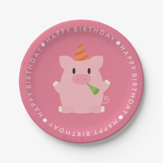 Assiettes En Carton Soirée d'anniversaire du cochon mignon (Devant)
