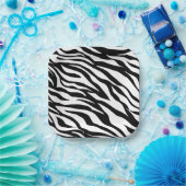 Assiettes En Carton Soirée d'anniversaire en safari imprimé noir blanc (Fête)