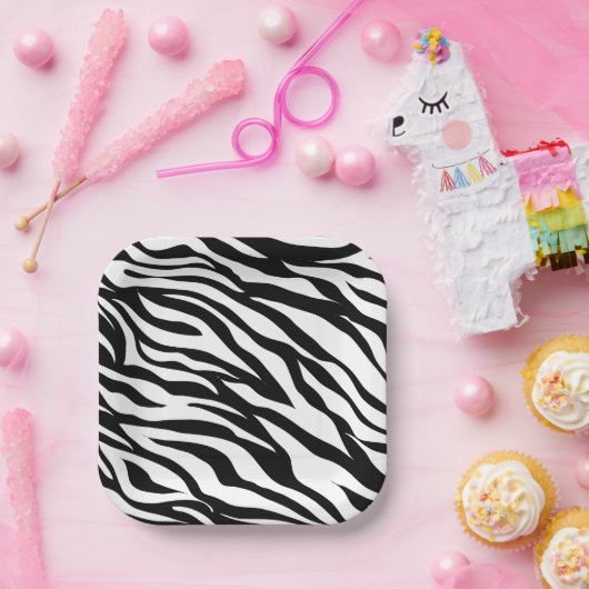 Assiettes En Carton Soirée d'anniversaire en safari imprimé noir blanc (Fête)