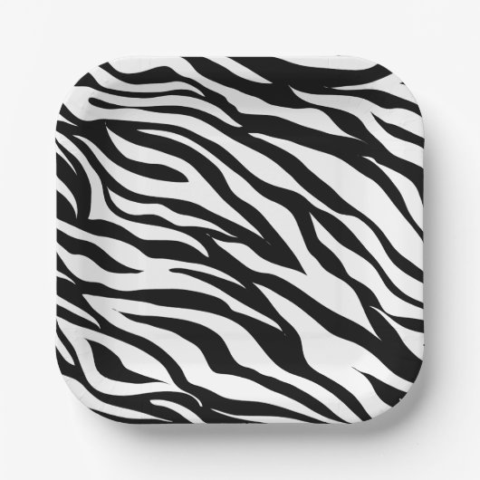 Assiettes En Carton Soirée d'anniversaire en safari imprimé noir blanc (Recto)