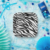 Assiettes En Carton Soirée d'anniversaire en safari imprimé noir blanc (Fête)