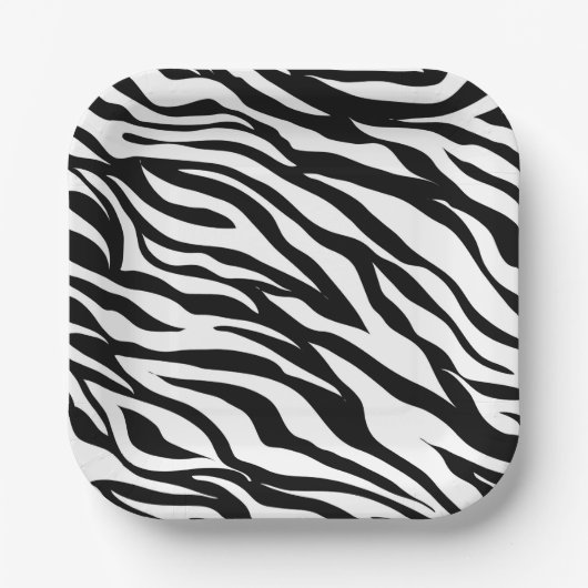 Assiettes En Carton Soirée d'anniversaire en safari imprimé noir blanc (Recto)