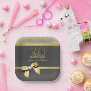 Assiettes En Carton Soirée d'Anniversaire Gold & Black