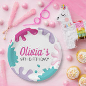 Assiettes En Carton Soirée d'anniversaire rose Slime (Fête)