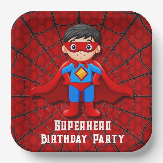 Assiettes En Carton Soirée d'anniversaire SuperHero Boy (Recto)