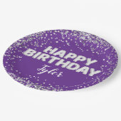Assiettes En Carton Soirée d'anniversaire violet (Angle)