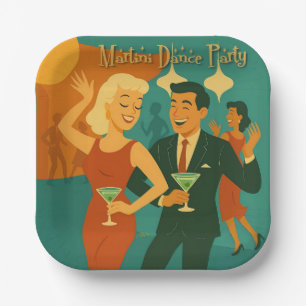 Assiettes En Carton Soirée Dansante Martini du Milieu du Siècle