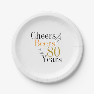 Assiettes En Carton Soirée de 80e anniversaire Cheers and Beers Minima