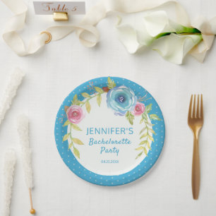 Assiettes En Carton Soirée de Bachelorette Florale Boho Rose