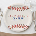 Assiettes En Carton Soirée de baseball Sport joyeuse fête d'anniversai<br><div class="desc">Plaque de papier d'anniversaire rouge blanc et bleu baseball / softball. Personnalisez-le avec les détails de votre fête anniversaire. Idéal pour les amateurs de sport ou les athlètes.</div>