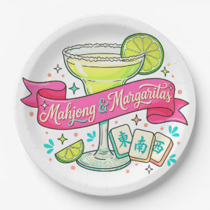 Assiettes En Carton Soirée de jeu Mahjong et Margaritas Cocktail
