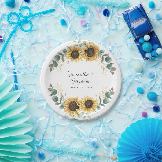 Assiettes En Carton Soirée de mariage de Sunflower Eucalyptus (Fête)