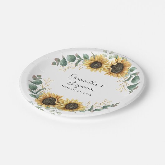 Assiettes En Carton Soirée de mariage de Sunflower Eucalyptus (Angle)