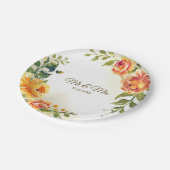 Assiettes En Carton Soirée de mariage Orange Jaune Rouge Floral Vert (Angle)