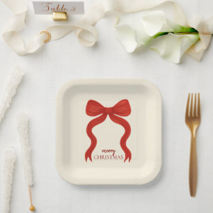 Assiettes En Carton Soirée de Noël Elegant Bow Rouge -