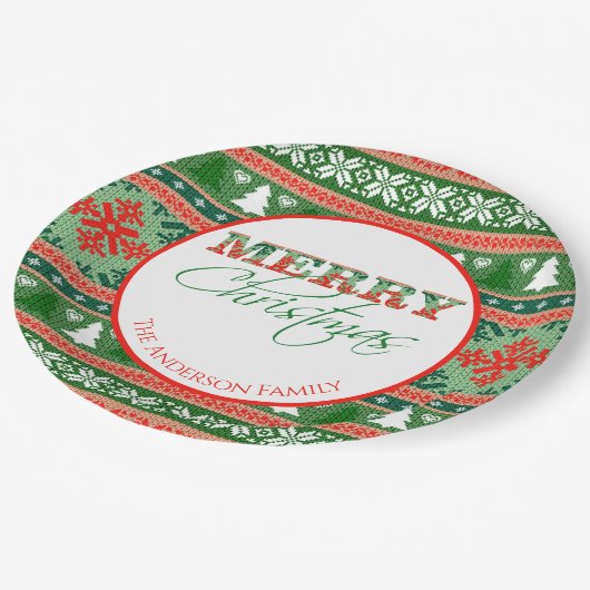 Assiettes En Carton Soirée de Noël moche | Rouge et vert (Angle)