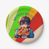 Assiettes En Carton Soirée de pizza pour garçon d'Anime personnalisée (Devant)