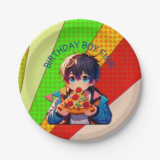 Assiettes En Carton Soirée de pizza pour garçon d'Anime personnalisée (Devant)