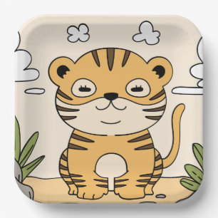 Assiettes En Carton Soirée des enfants de la jungle sauvage du tigre m