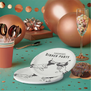 Assiettes En Carton Soirée d'être et dîner d'illustrations rétros noir