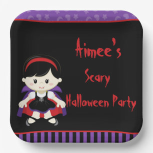 Assiettes En Carton Soirée d'Halloween de fille Vampire