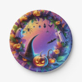 Assiettes En Carton Soirée d'Halloween enchantée - Plaques de papier f (Devant)