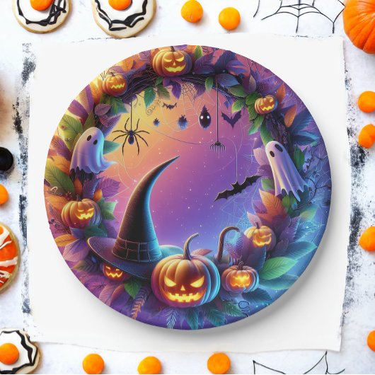 Assiettes En Carton Soirée d'Halloween enchantée - Plaques de papier f