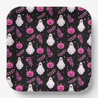 Assiettes En Carton Soirée d'Halloween rose