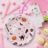 Assiettes En Carton Soirée d'Halloween rose (Fête)