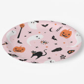 Assiettes En Carton Soirée d'Halloween rose (Angle)