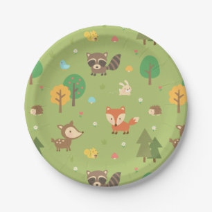 Assiettes En Carton Soirée du Motif des animaux de bois mûre