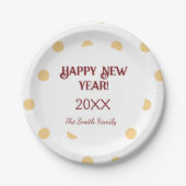 Assiettes En Carton Soirée du Nouvel An en or Polka (Devant)
